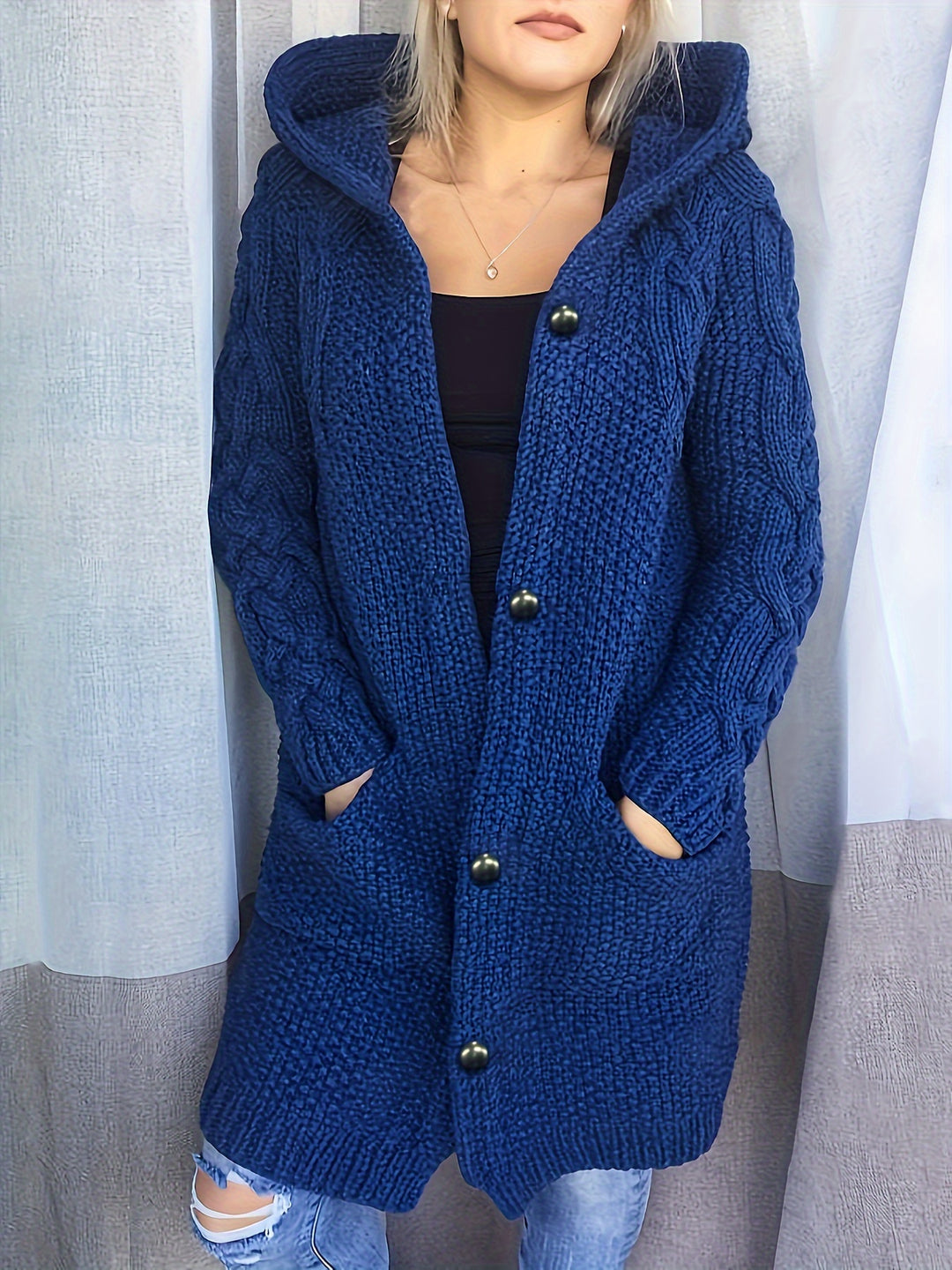 Ava™ Button-Up Hooded Cardigan